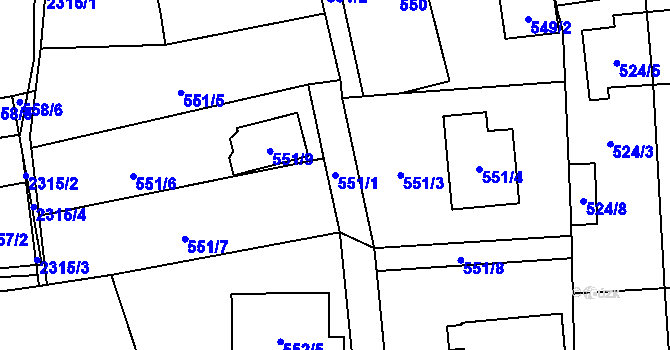 Parcela st. 551/1 v KÚ Dolní Benešov, Katastrální mapa