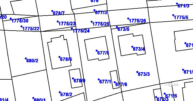 Parcela st. 677/5 v KÚ Dolní Benešov, Katastrální mapa