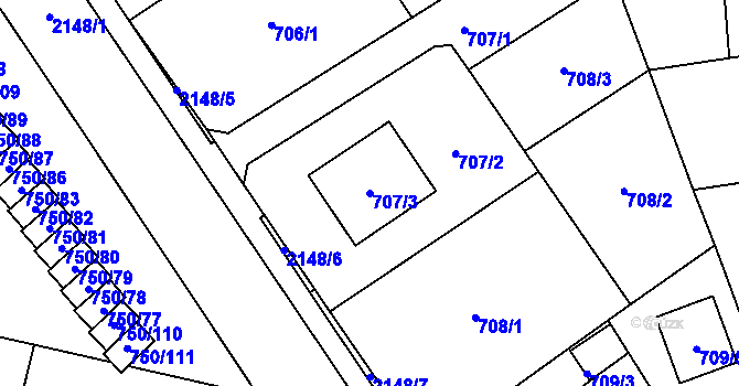 Parcela st. 707/3 v KÚ Dolní Benešov, Katastrální mapa