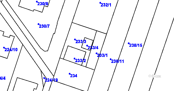 Parcela st. 233/4 v KÚ Dolní Benešov, Katastrální mapa