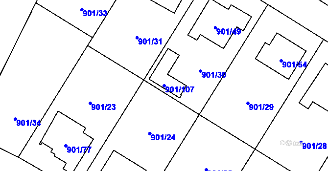 Parcela st. 901/107 v KÚ Dolní Benešov, Katastrální mapa