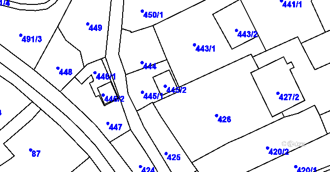 Parcela st. 445/2 v KÚ Dolní Benešov, Katastrální mapa