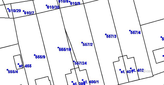 Parcela st. 557/2 v KÚ Dolní Beřkovice, Katastrální mapa