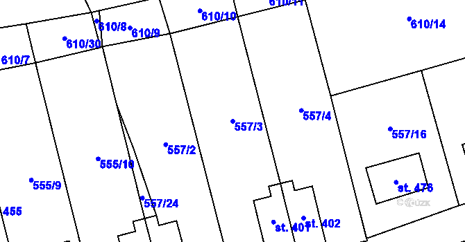 Parcela st. 557/3 v KÚ Dolní Beřkovice, Katastrální mapa