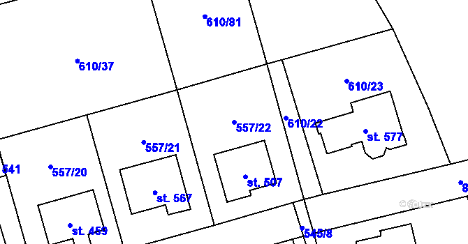 Parcela st. 557/22 v KÚ Dolní Beřkovice, Katastrální mapa