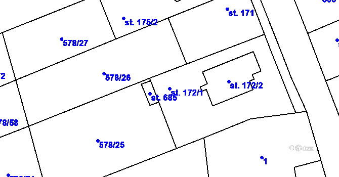 Parcela st. 172/1 v KÚ Dolní Beřkovice, Katastrální mapa