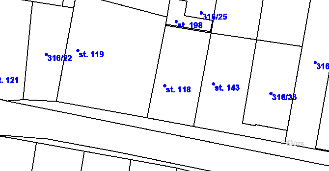 Parcela st. 118 v KÚ Vliněves, Katastrální mapa