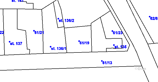Parcela st. 61/19 v KÚ Vliněves, Katastrální mapa