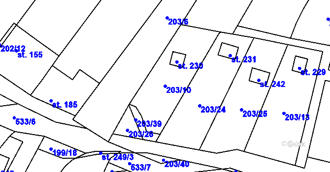 Parcela st. 203/10 v KÚ Dolní Bezděkov u Kladna, Katastrální mapa