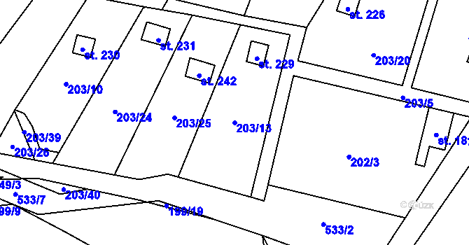 Parcela st. 203/13 v KÚ Dolní Bezděkov u Kladna, Katastrální mapa
