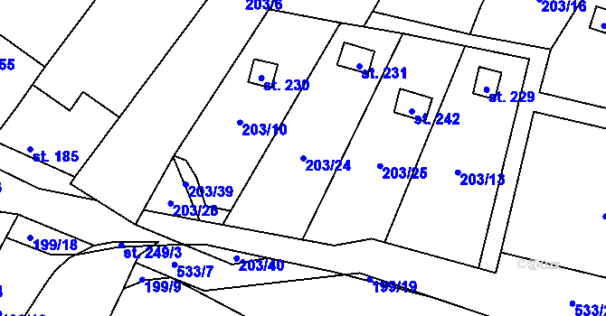 Parcela st. 203/24 v KÚ Dolní Bezděkov u Kladna, Katastrální mapa