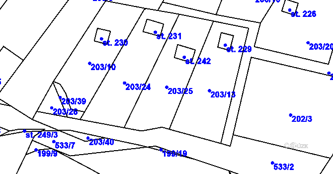 Parcela st. 203/25 v KÚ Dolní Bezděkov u Kladna, Katastrální mapa