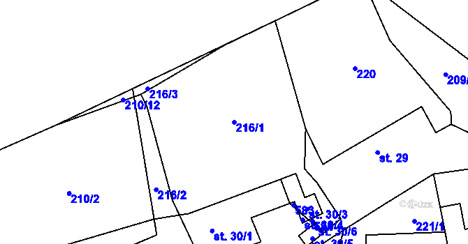 Parcela st. 216/1 v KÚ Dolní Bezděkov u Kladna, Katastrální mapa