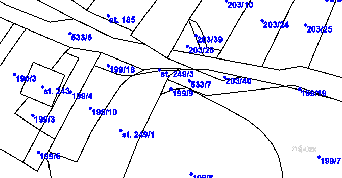 Parcela st. 199/9 v KÚ Dolní Bezděkov u Kladna, Katastrální mapa