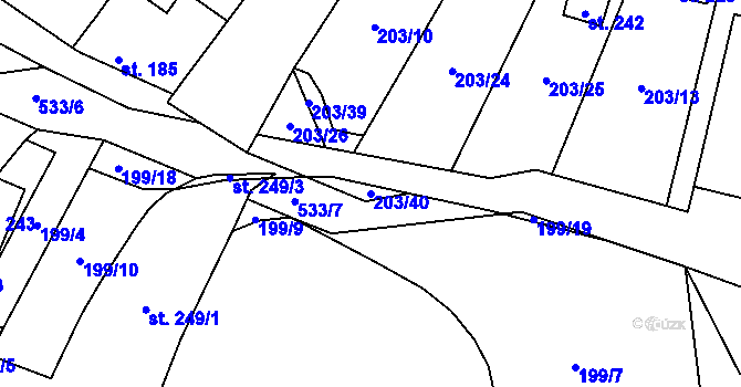 Parcela st. 203/40 v KÚ Dolní Bezděkov u Kladna, Katastrální mapa