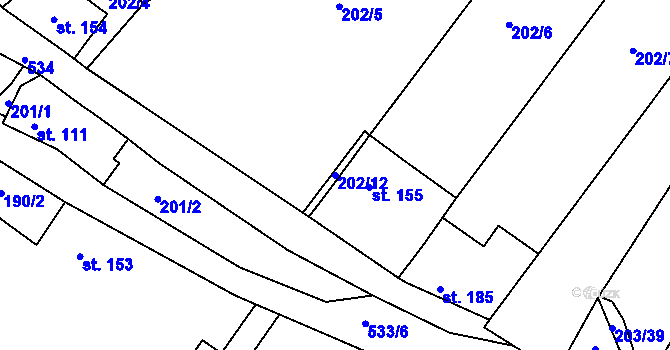 Parcela st. 202/12 v KÚ Dolní Bezděkov u Kladna, Katastrální mapa