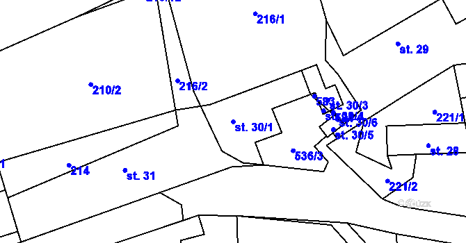 Parcela st. 30/1 v KÚ Dolní Bezděkov u Kladna, Katastrální mapa