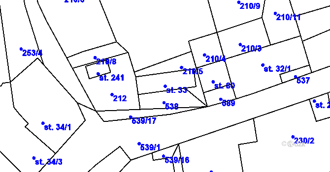 Parcela st. 33 v KÚ Dolní Bezděkov u Kladna, Katastrální mapa