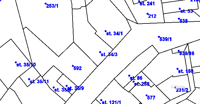 Parcela st. 34/3 v KÚ Dolní Bezděkov u Kladna, Katastrální mapa
