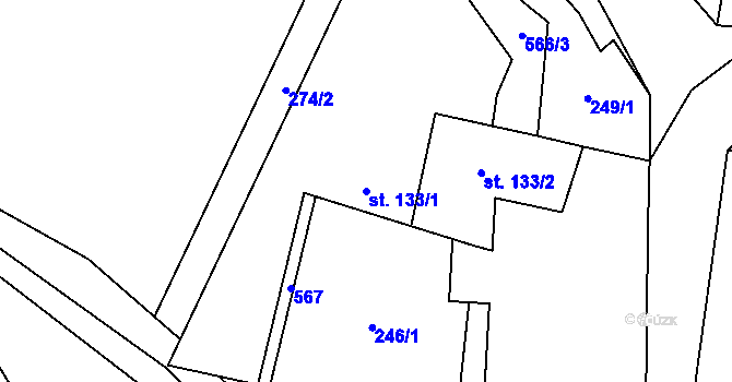 Parcela st. 133/1 v KÚ Dolní Bezděkov u Kladna, Katastrální mapa