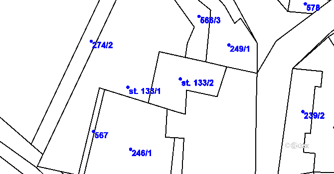 Parcela st. 133/2 v KÚ Dolní Bezděkov u Kladna, Katastrální mapa