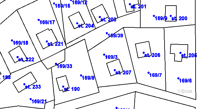 Parcela st. 169/3 v KÚ Dolní Bezděkov u Kladna, Katastrální mapa