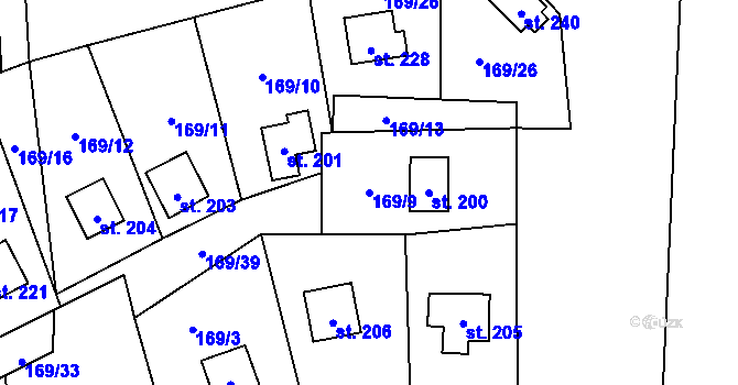 Parcela st. 169/9 v KÚ Dolní Bezděkov u Kladna, Katastrální mapa