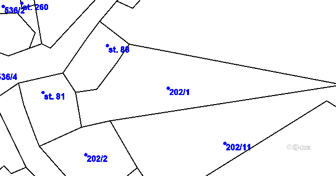 Parcela st. 202/1 v KÚ Dolní Bezděkov u Kladna, Katastrální mapa