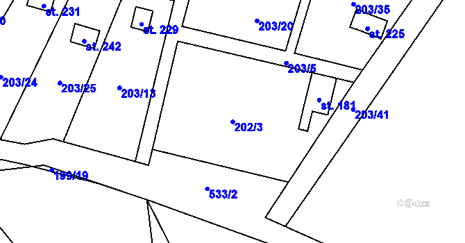 Parcela st. 202/3 v KÚ Dolní Bezděkov u Kladna, Katastrální mapa
