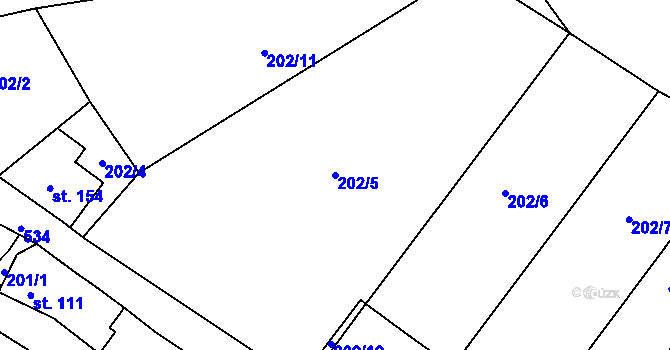 Parcela st. 202/5 v KÚ Dolní Bezděkov u Kladna, Katastrální mapa