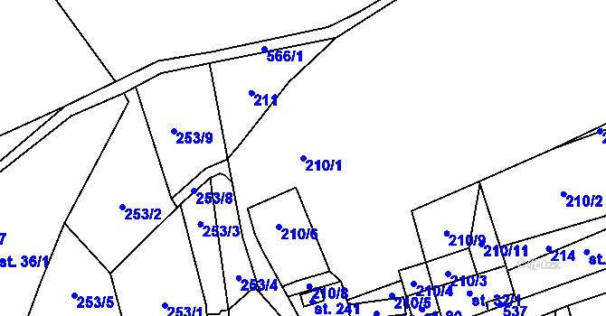 Parcela st. 210/1 v KÚ Dolní Bezděkov u Kladna, Katastrální mapa
