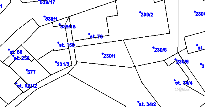 Parcela st. 230/1 v KÚ Dolní Bezděkov u Kladna, Katastrální mapa