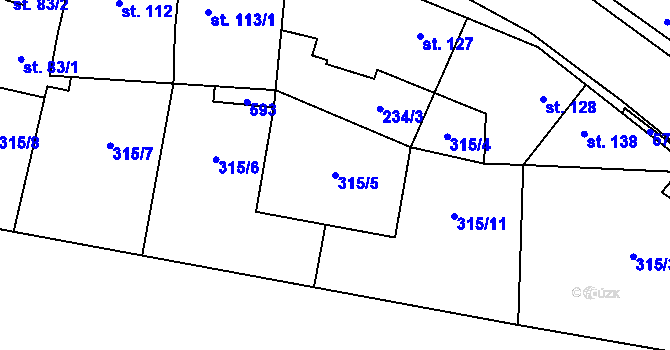 Parcela st. 315/5 v KÚ Dolní Bezděkov u Kladna, Katastrální mapa