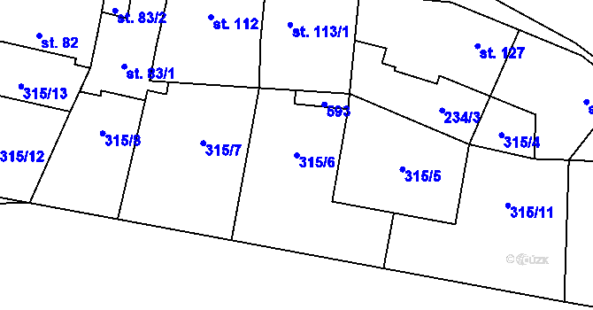 Parcela st. 315/6 v KÚ Dolní Bezděkov u Kladna, Katastrální mapa