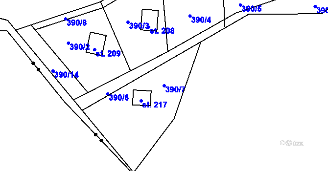 Parcela st. 390/7 v KÚ Dolní Bezděkov u Kladna, Katastrální mapa