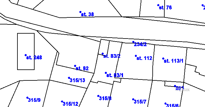 Parcela st. 83/2 v KÚ Dolní Bezděkov u Kladna, Katastrální mapa