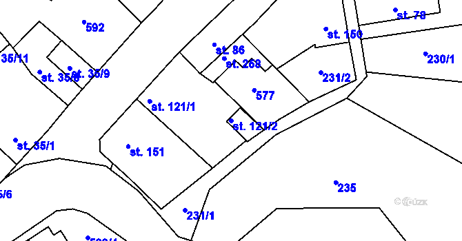 Parcela st. 121/2 v KÚ Dolní Bezděkov u Kladna, Katastrální mapa