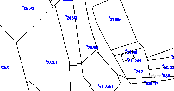 Parcela st. 253/4 v KÚ Dolní Bezděkov u Kladna, Katastrální mapa