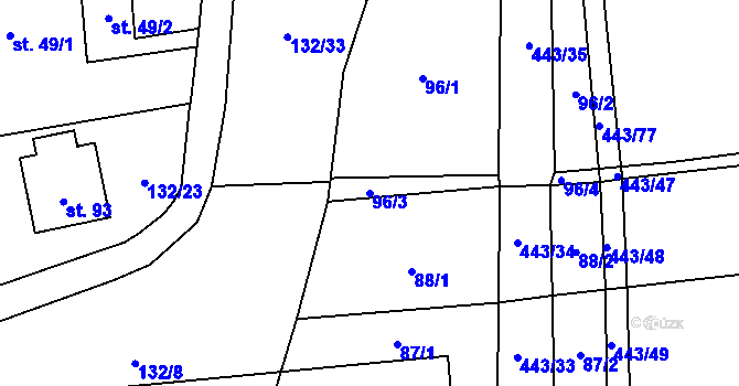 Parcela st. 96/3 v KÚ Dolní Bezděkov, Katastrální mapa