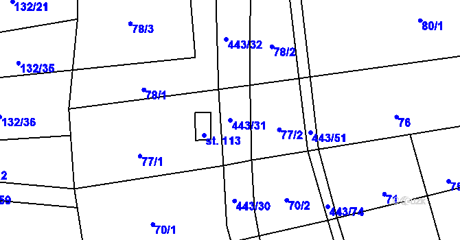 Parcela st. 443/31 v KÚ Dolní Bezděkov, Katastrální mapa