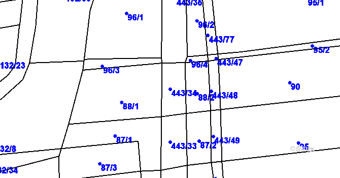 Parcela st. 443/34 v KÚ Dolní Bezděkov, Katastrální mapa