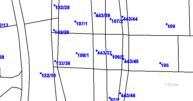 Parcela st. 443/37 v KÚ Dolní Bezděkov, Katastrální mapa