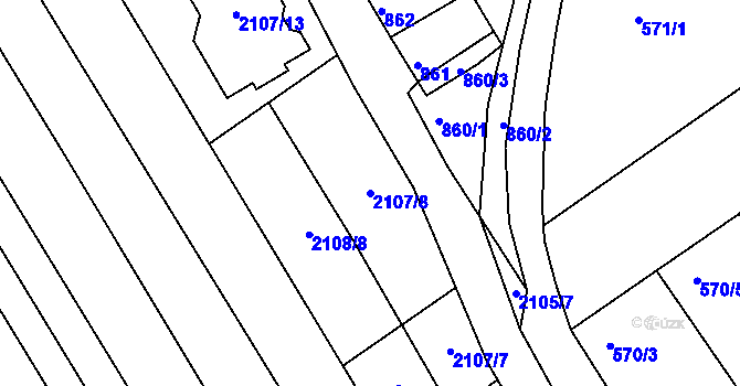 Parcela st. 2107/8 v KÚ Dolní Bojanovice, Katastrální mapa
