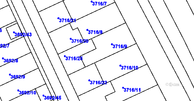Parcela st. 3716/9 v KÚ Dolní Bojanovice, Katastrální mapa