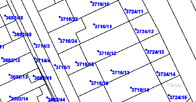 Parcela st. 3716/12 v KÚ Dolní Bojanovice, Katastrální mapa