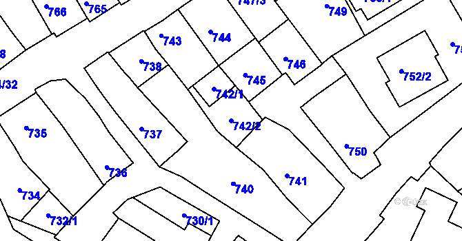 Parcela st. 742/2 v KÚ Dolní Bojanovice, Katastrální mapa