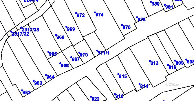 Parcela st. 971/1 v KÚ Dolní Bojanovice, Katastrální mapa