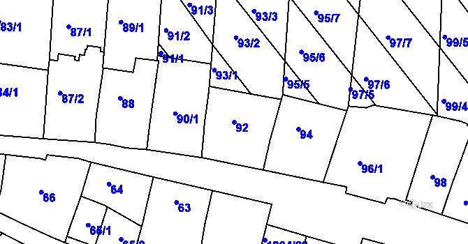 Parcela st. 92 v KÚ Dolní Bojanovice, Katastrální mapa