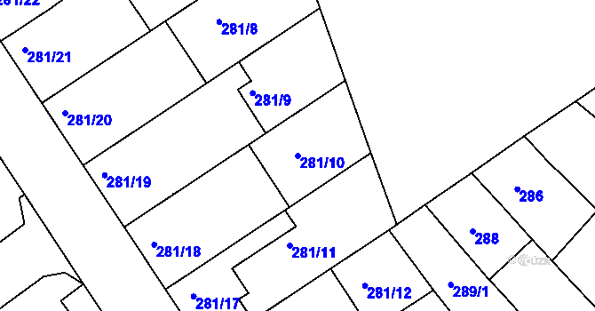 Parcela st. 281/10 v KÚ Dolní Bojanovice, Katastrální mapa