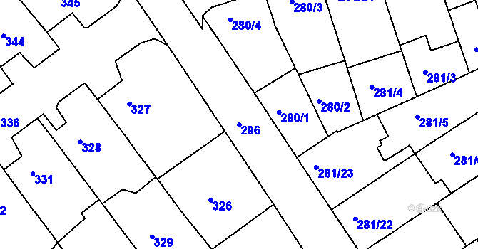 Parcela st. 296 v KÚ Dolní Bojanovice, Katastrální mapa
